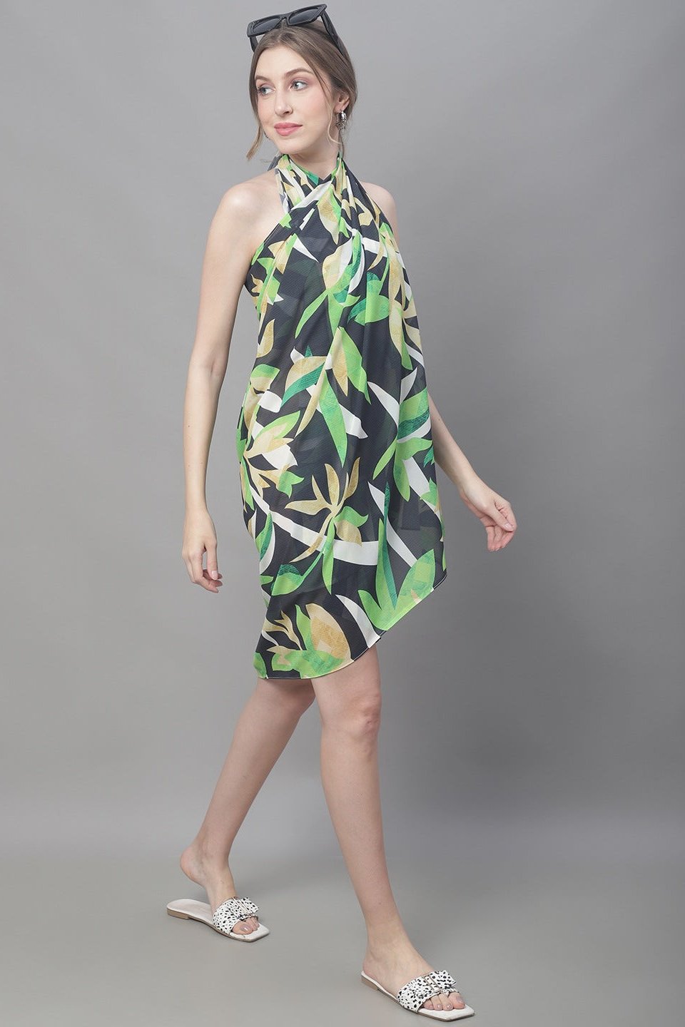 Black Floral Printed Georgette Coverup Beachwear Sarong For Woman Claura Designs Pvt. Ltd. Sarong Beachwear, Black, Coverup, Floral, Free Size, georgette, Sarong, Swimwear