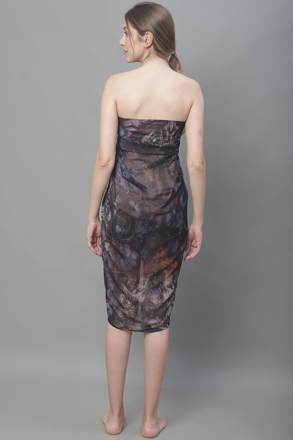 Black Abstract Printed Georgette Coverup Beachwear Sarong For Woman Claura Designs Pvt. Ltd. Sarong Abstract, Beachwear, black color, Free Size, georgette, kaftan_freesize, Printed, sarong, Swimwear