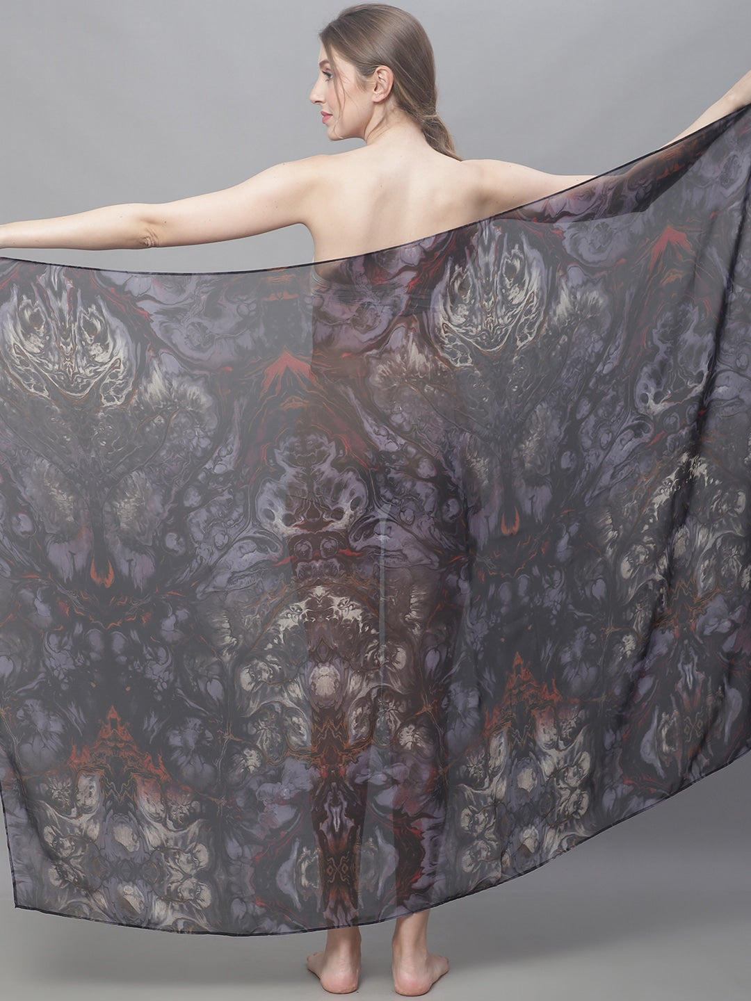 Black Abstract Printed Georgette Coverup Beachwear Sarong For Woman Claura Designs Pvt. Ltd. Sarong Abstract, Beachwear, black color, Free Size, georgette, kaftan_freesize, Printed, sarong, Swimwear