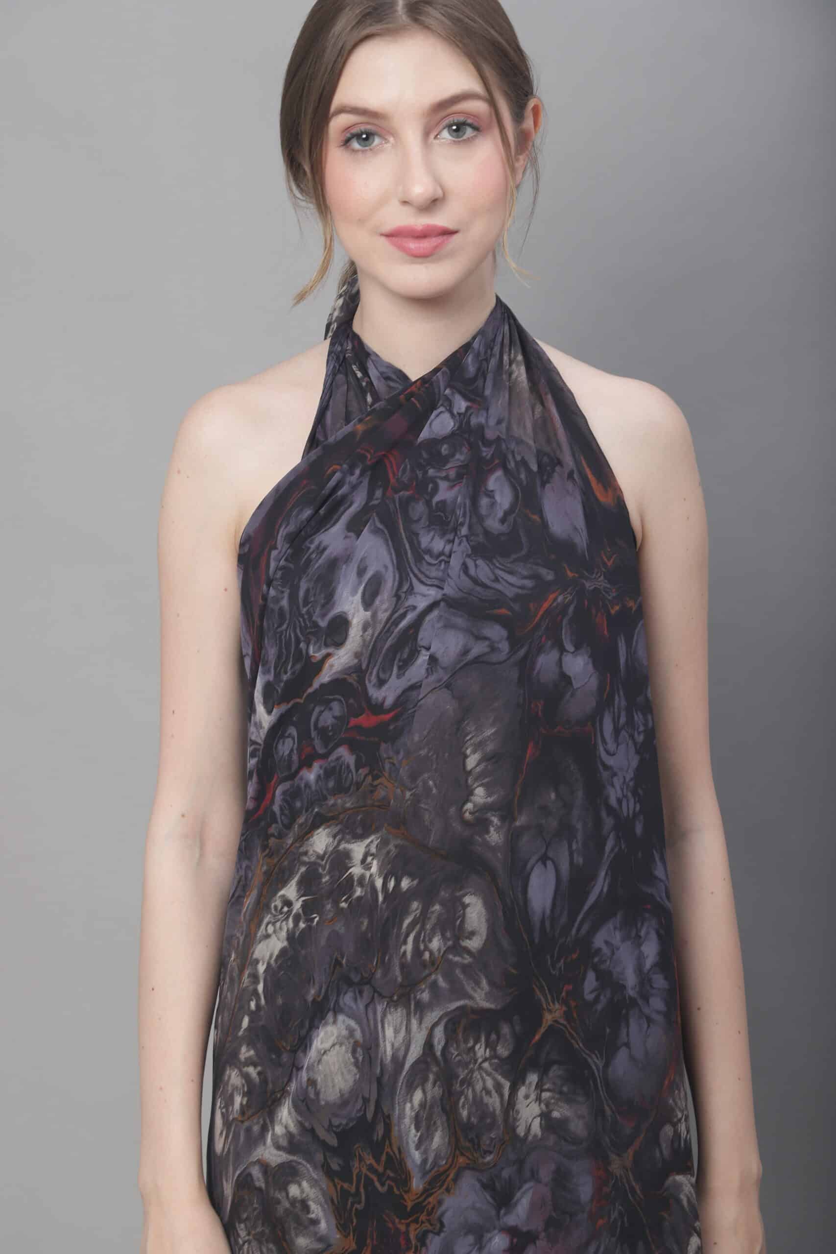 Black Abstract Printed Georgette Coverup Beachwear Sarong For Woman Claura Designs Pvt. Ltd. Sarong Abstract, Beachwear, black color, Free Size, georgette, kaftan_freesize, Printed, sarong, Swimwear